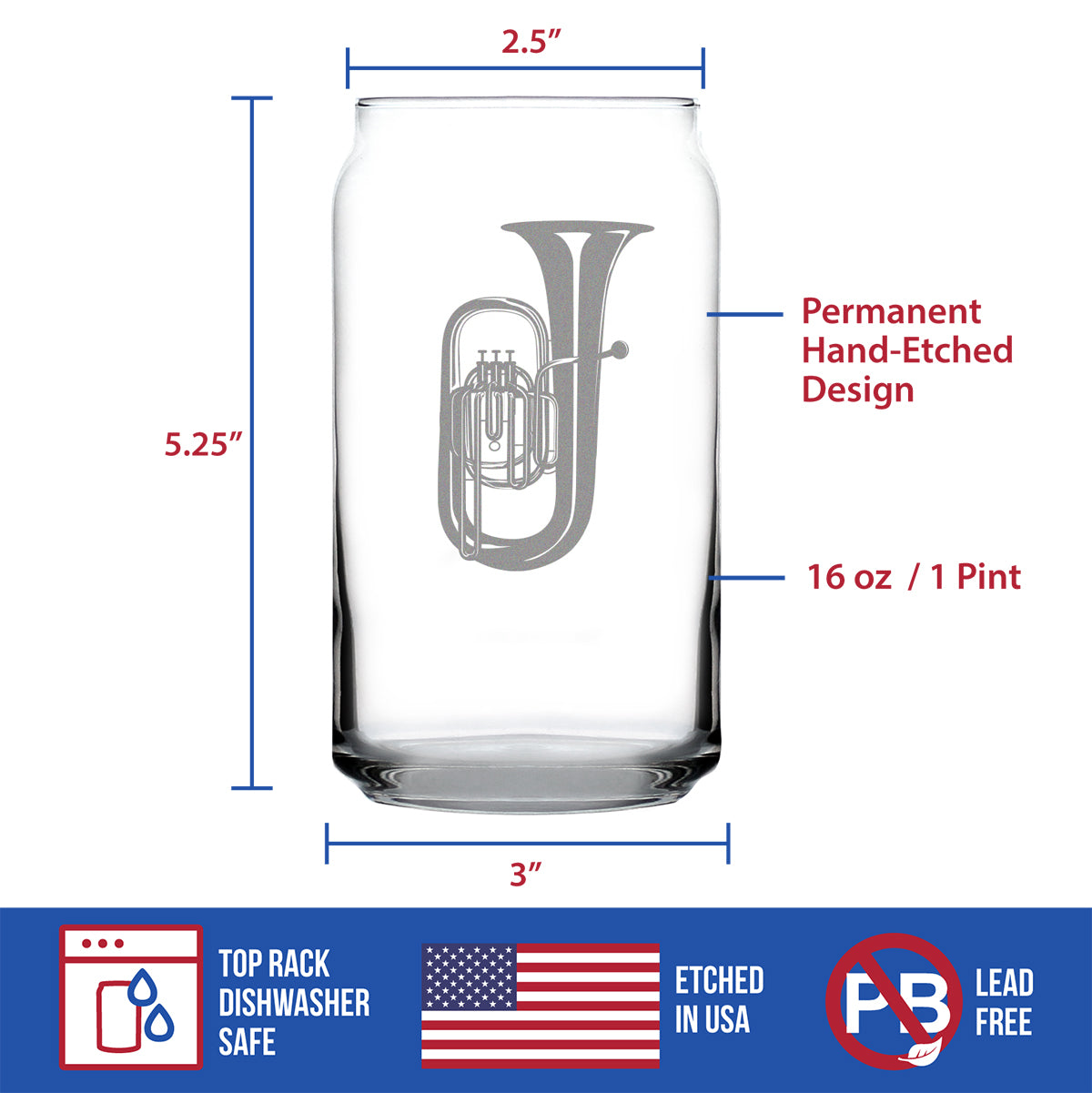 Tuba Beer Can Pint Glass - Fun Tuba Gifts for Tuba Players in Band and Orchestra - 16 Oz Glasses