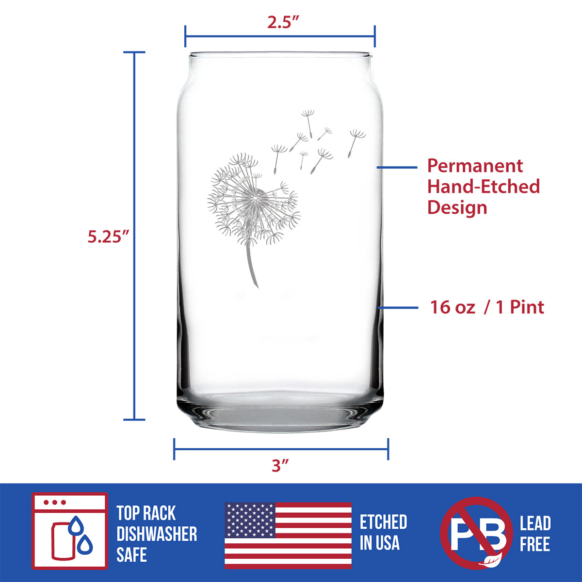 Dandelion Beer Can Pint Glass - Friendship Gifts and Dandelion Flowers Decor for New Beginnings - 16 Oz Glasses