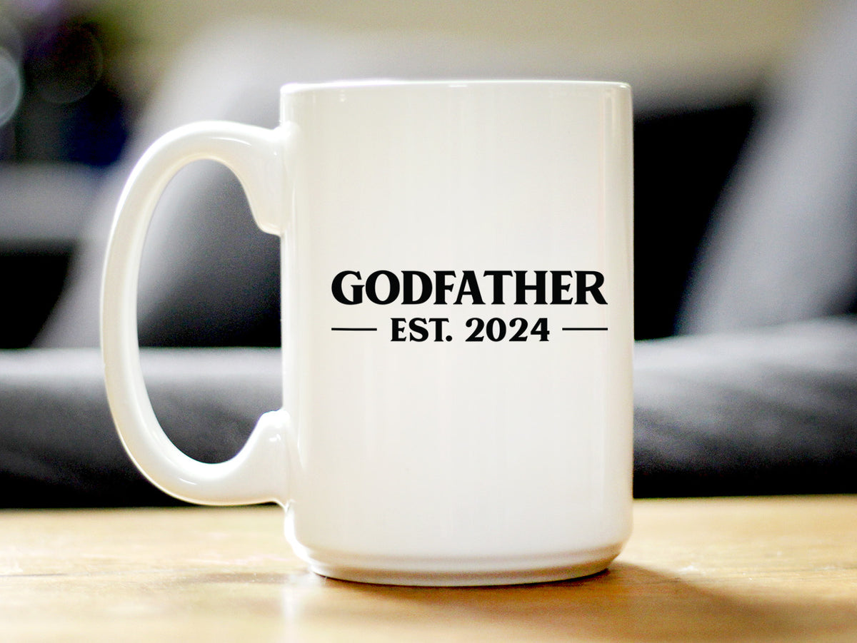 Godfather Est 2024 - New Godfather Coffee Mug Proposal Gift for First Time Godparents - Bold