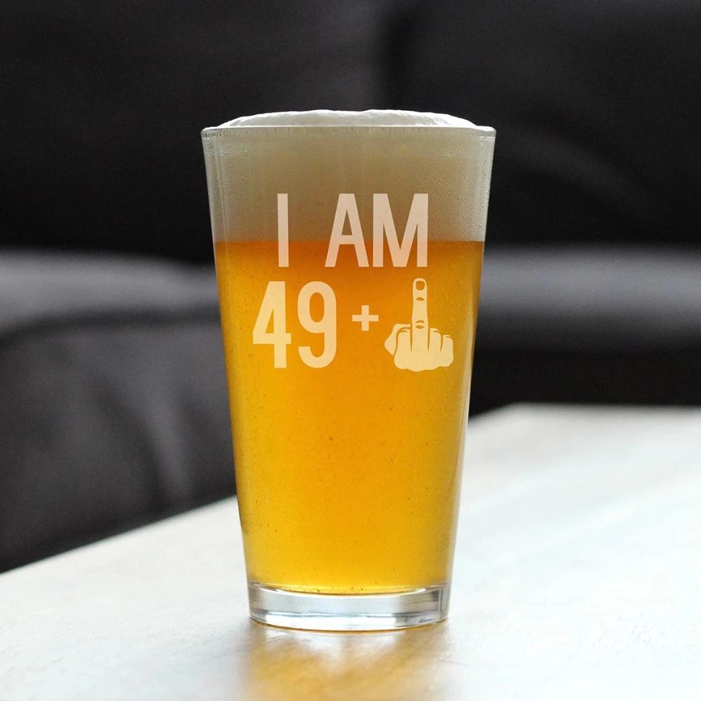 49 + 1 Middle Finger - 16 oz Pint Glass for Beer - Funny 50th Birthday Gifts for Men and Women Turning 50