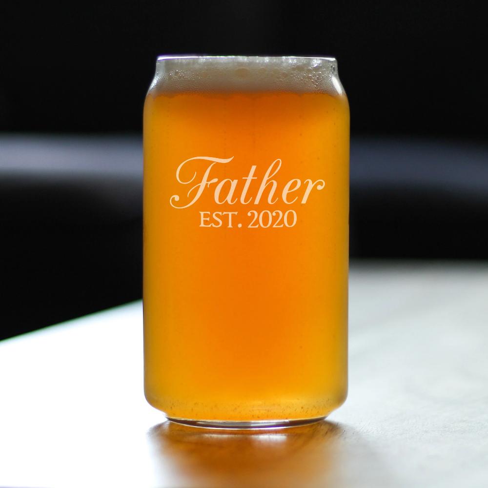Father Est 2020 - New Dads Beer Can Pint Glass Gift for First Time Father - Decorative Large 16 Oz Drinking Glasses