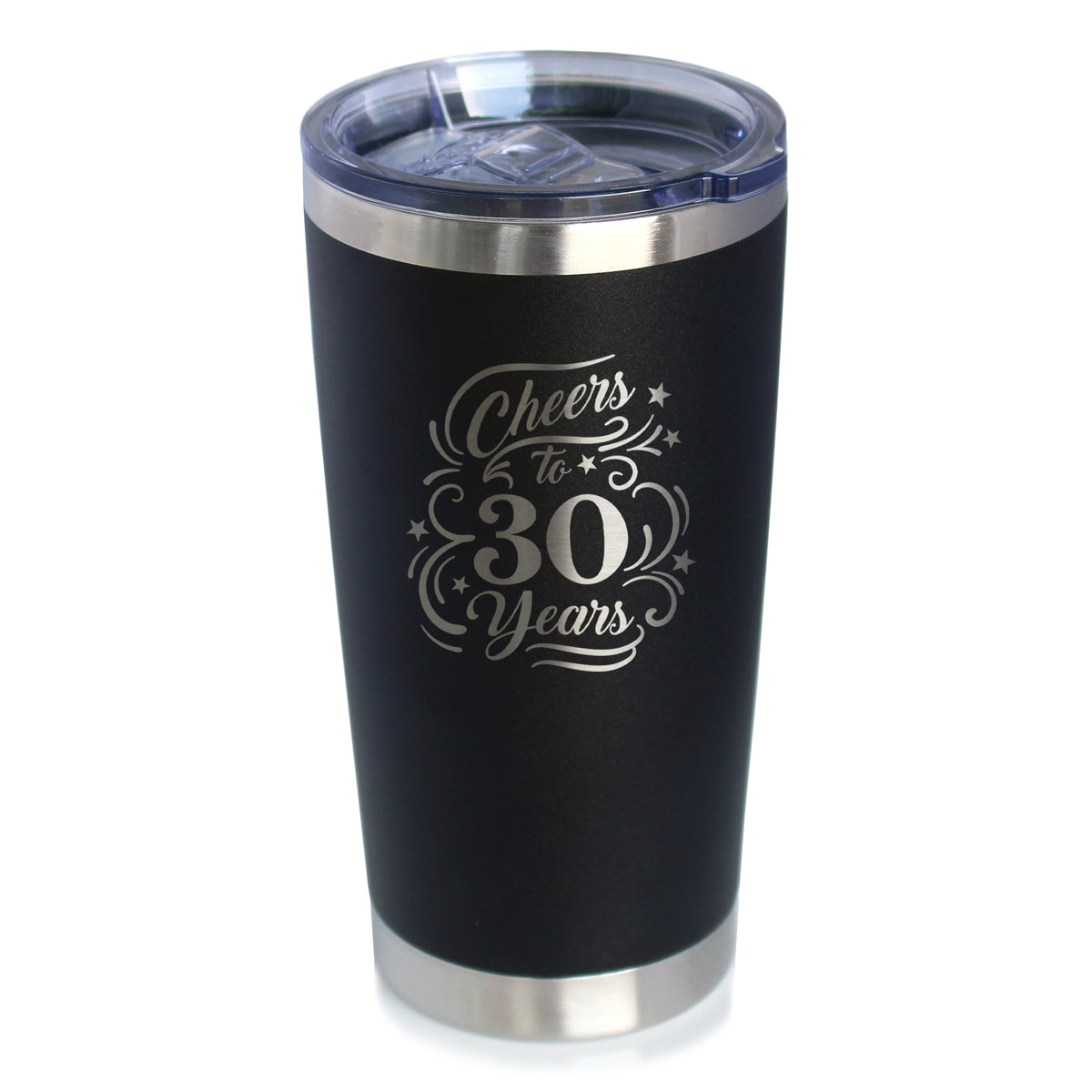 Cheers to 30 Years - Insulated Coffee Tumbler Cup with Sliding Lid - Stainless Steel Insulated Mug - 30th Anniversary Gifts and Party Decor