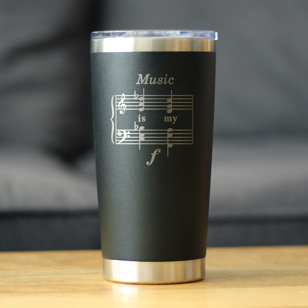 Music is My Forte - Insulated Coffee Tumbler Cup with Sliding Lid - Stainless Steel Mug - Unique Funny Musician Gifts and Musical Accessories