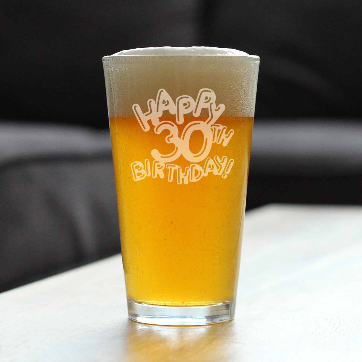 Happy 30th Birthday Balloons - Pint Glass for Beer - Gifts for Women &amp; Men Turning 30 - Fun Bday Party Decor - 16 Oz