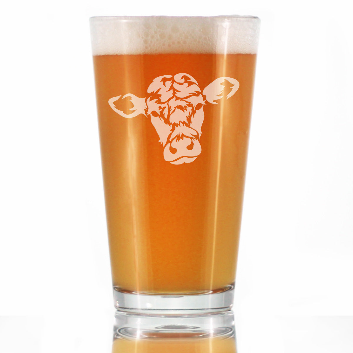 Cow Face Pint Glass for Beer - Funny Unique Farm Animal Themed Decor and Gifts for Cow Lovers - 16 oz