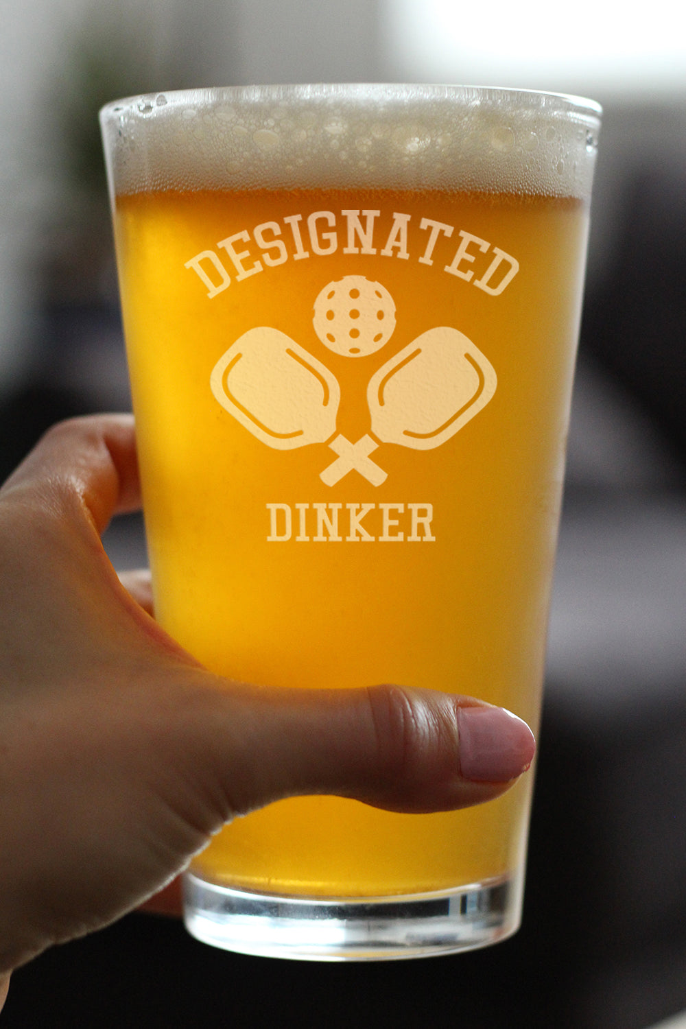 Designated Dinker - Funny Pickleball Themed Decor and Gifts - 16 Ounce Pint Glass