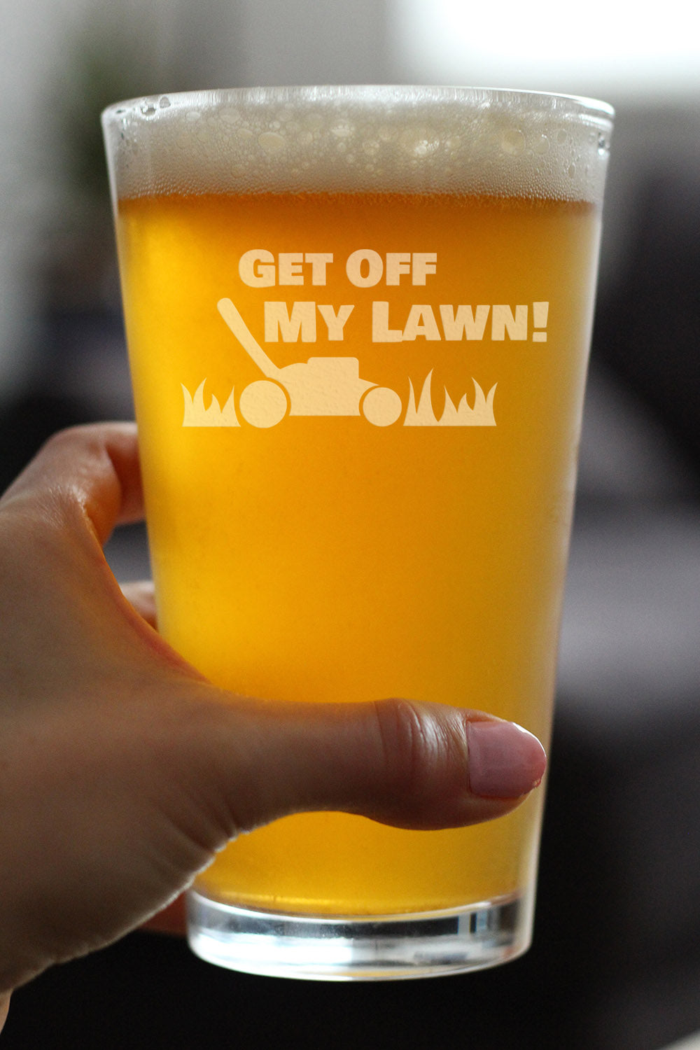 Get Off My Lawn - Funny Pint Glass for Beer - Birthday Gifts for Men or Women Getting Older - Fun Bday Party Décor - 16 oz