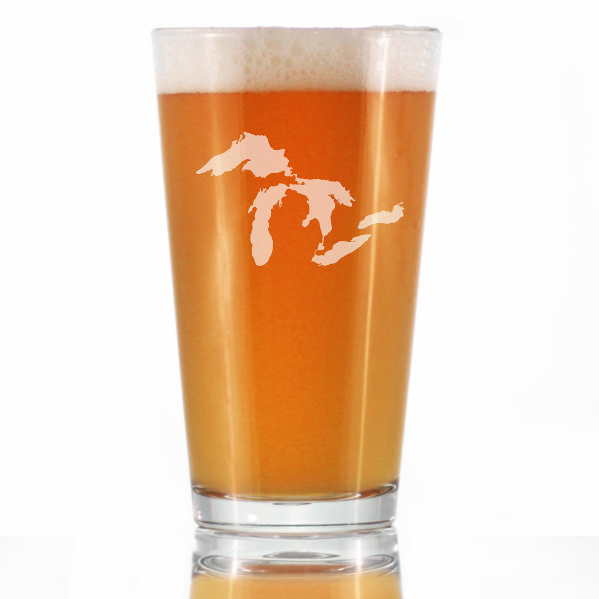 Great Lakes Map Pint Glass Gift for Beer Drinking Men &amp; Women - 16 oz Glassware - Unique Engraved Barware Gifts