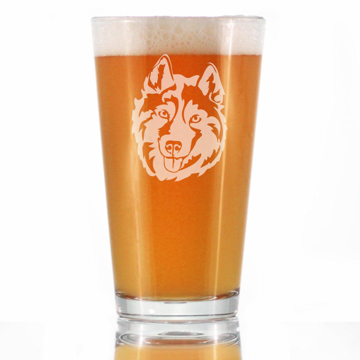 Siberian Husky Face Pint Glass for Beer - Unique Dog Themed Decor and Gifts for Moms &amp; Dads of Huskies - 16 Oz