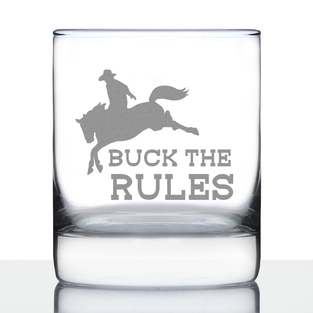 Buck the Rules - Funny Horse Whiskey Rocks Glass Gifts for Men &amp; Women - Fun Whisky Drinking Tumbler Decor
