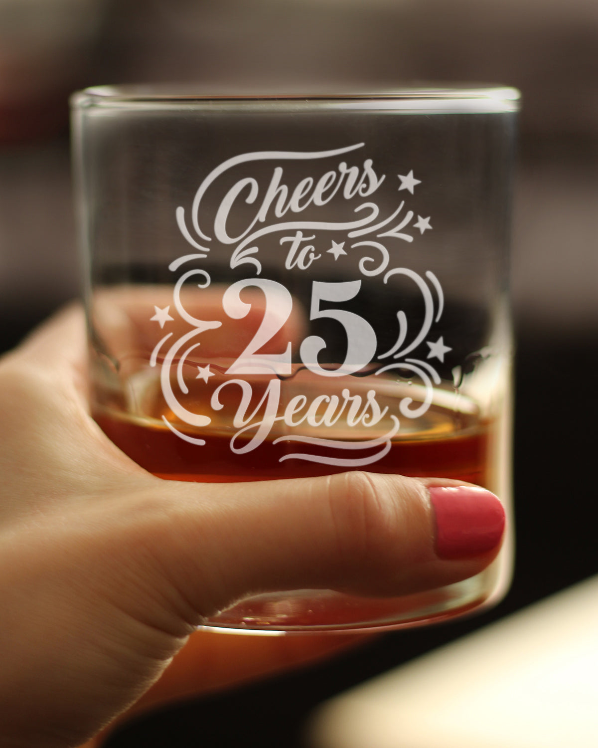 Cheers to 25 Years - Whiskey Rocks Glass Gifts for Women &amp; Men - 25th Anniversary Party Decor - 10.25 Oz Glasses