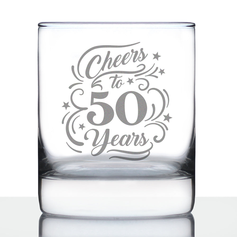 Cheers to 50 Years - Whiskey Rocks Glass Gifts for Women &amp; Men - 50th Anniversary Party Decor - 10.25 Oz Glasses