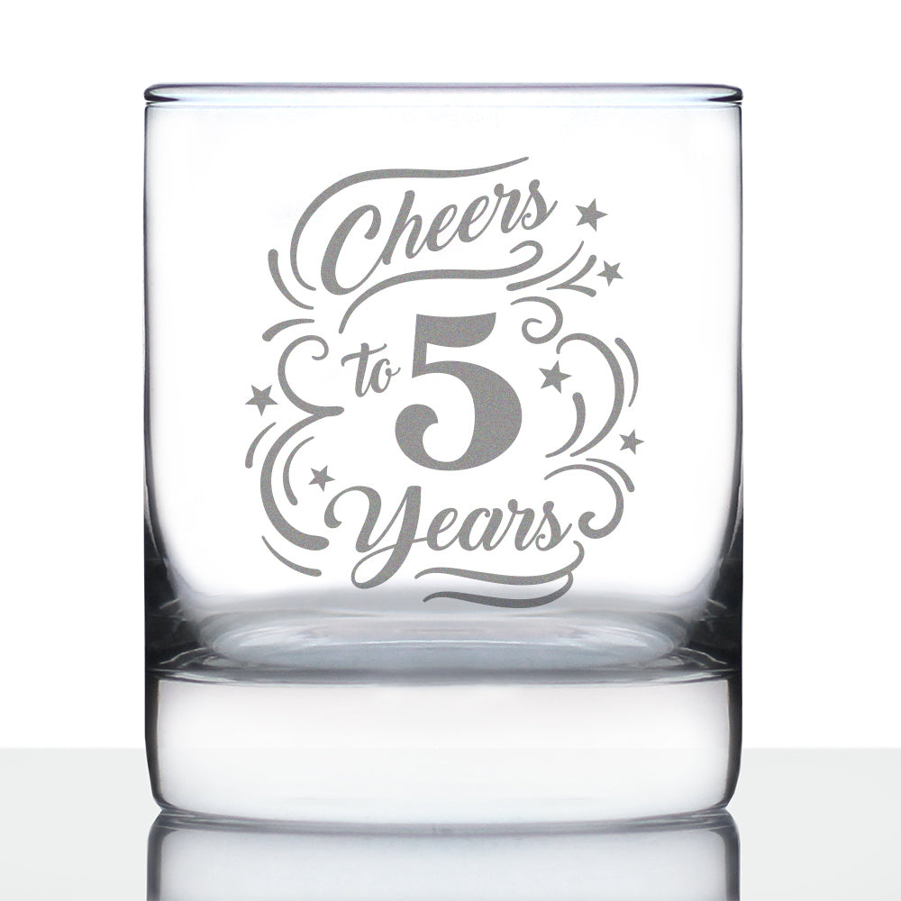 Cheers to 5 Years - Whiskey Rocks Glass Gifts for Women &amp; Men - 5th Anniversary Party Decor - 10.25 Oz Glasses