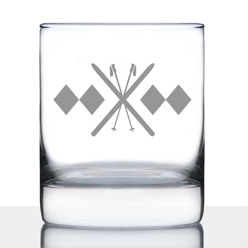 Double Black Diamond - Whiskey Rocks Glass - Unique Skiing Themed Decor and Gifts for Mountain Lovers - 10.25 Oz Glasses