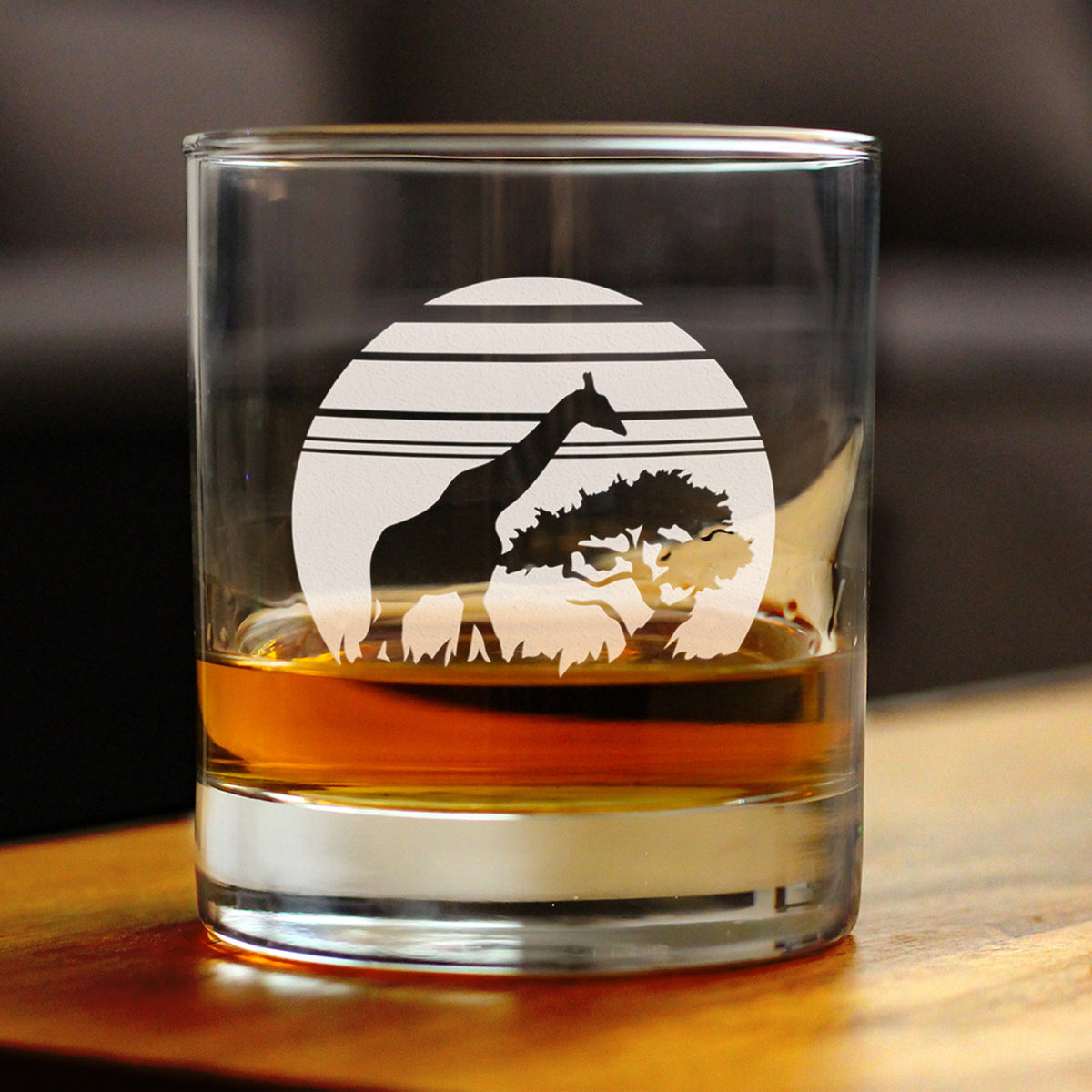 Giraffe Sunset Whiskey Rocks Glass - Fun Safari Themed Decor and Gifts for Lovers of African Wild Animals - 10.25 Oz Glasses