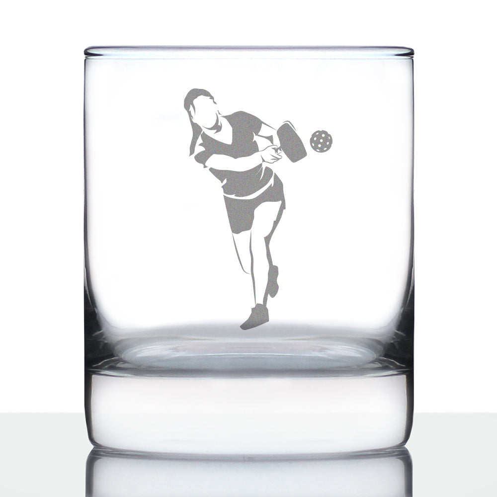 Pickleball Player Female - Whiskey Rocks Glass - Funny Pickleball Themed Decor and Gifts - 10.25 Oz Glasses