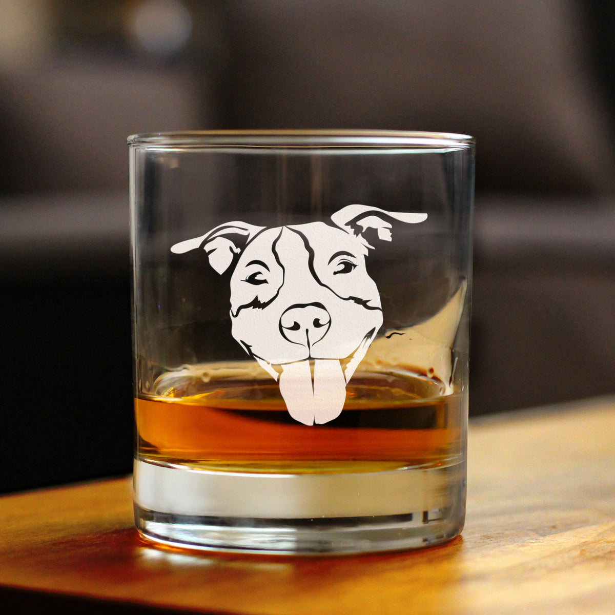 Happy Pitbull - Whiskey Rocks Glass - Unique Pitbull Dog Themed Gifts or Party Decor for Women and Men - 10.25 Oz
