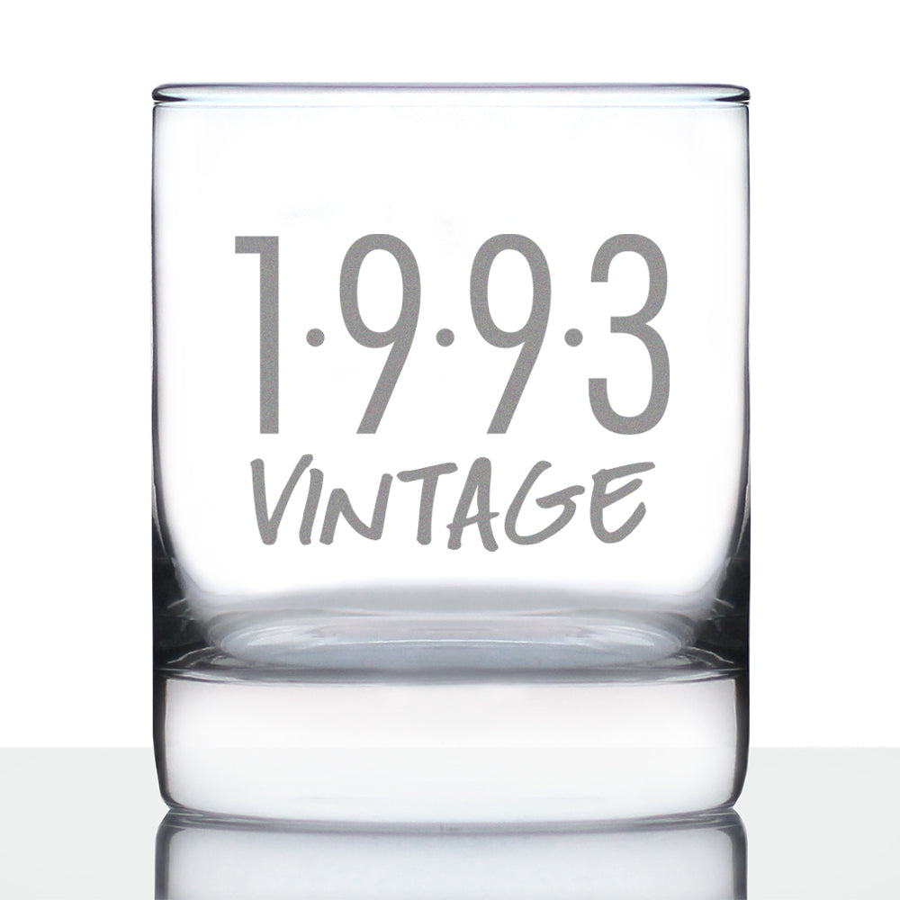 Vintage 1993 - Fun 31st Birthday Whiskey Rocks Glass Gifts for Men &amp; Women Turning 31 - Retro Whisky Drinking Tumbler