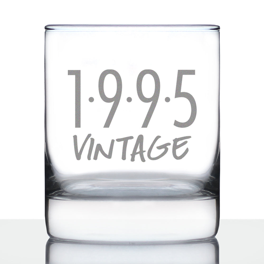 Vintage 1995 - Fun 29th Birthday Whiskey Rocks Glass Gifts for Men &amp; Women Turning 29 - Retro Whisky Drinking Tumbler