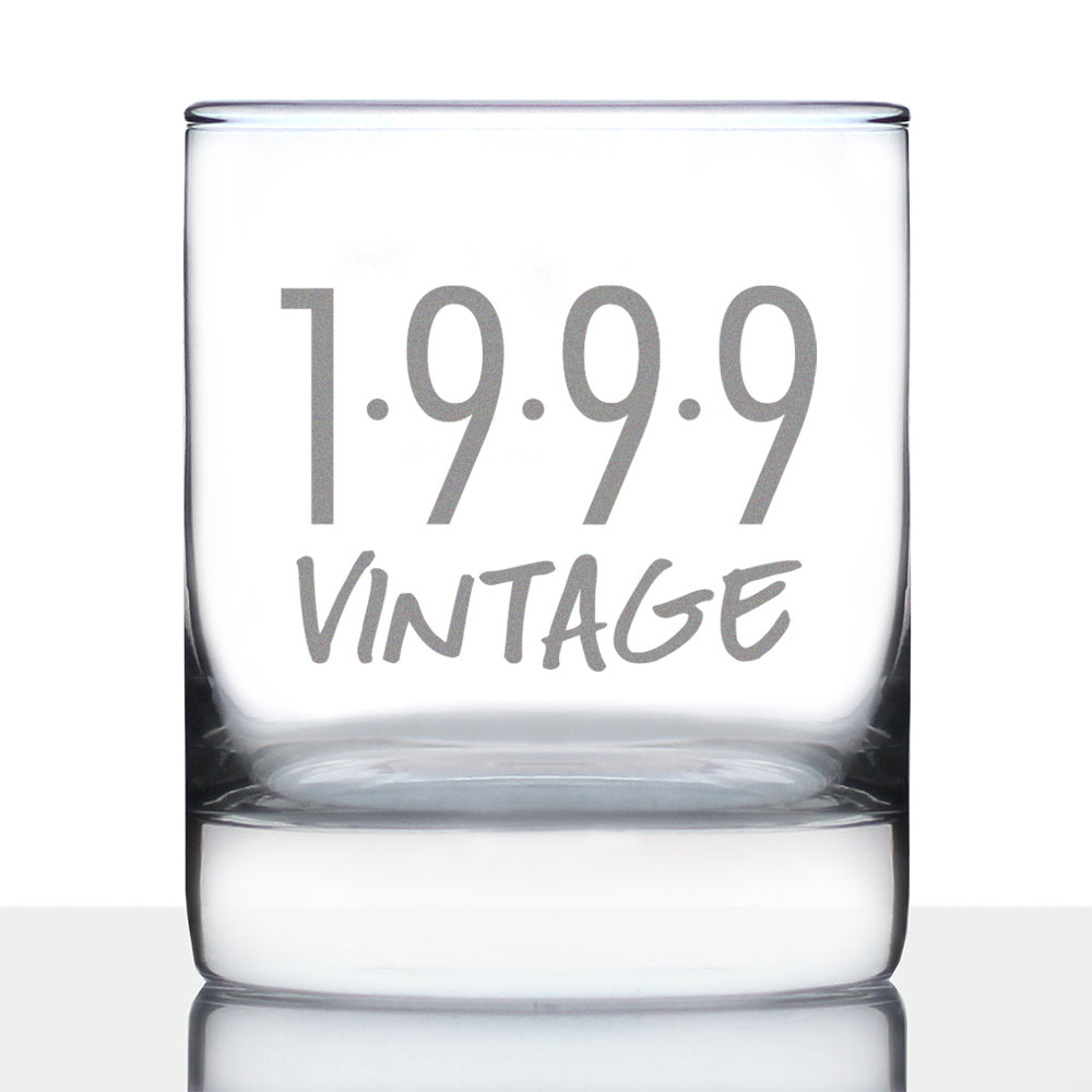Vintage 1999 - Fun 25th Birthday Whiskey Rocks Glass Gifts for Men &amp; Women Turning 25 - Retro Whisky Drinking Tumbler