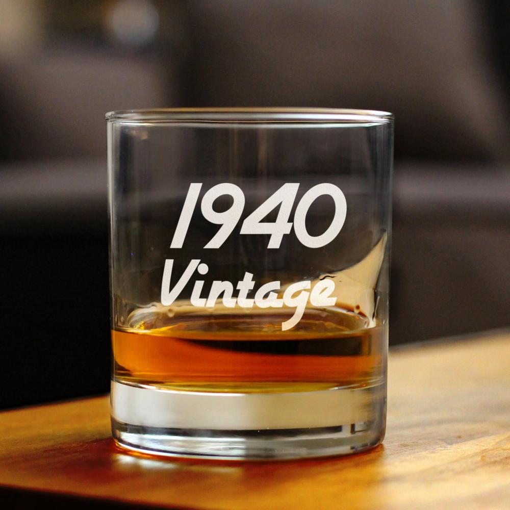 Vintage 1940 - Fun 84th Birthday Whiskey Rocks Glass Gifts for Men &amp; Women Turning 84 - Retro Whisky Drinking Tumbler