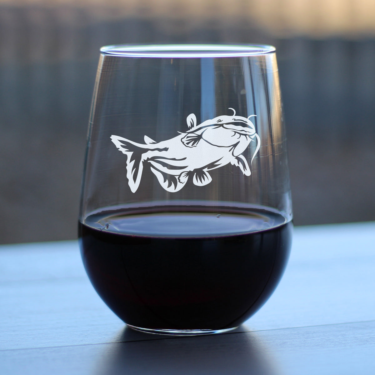 Catfish Stemless Wine Glass - Unique Fishing Themed Gifts for Fishermen - Large 17 oz Glasses