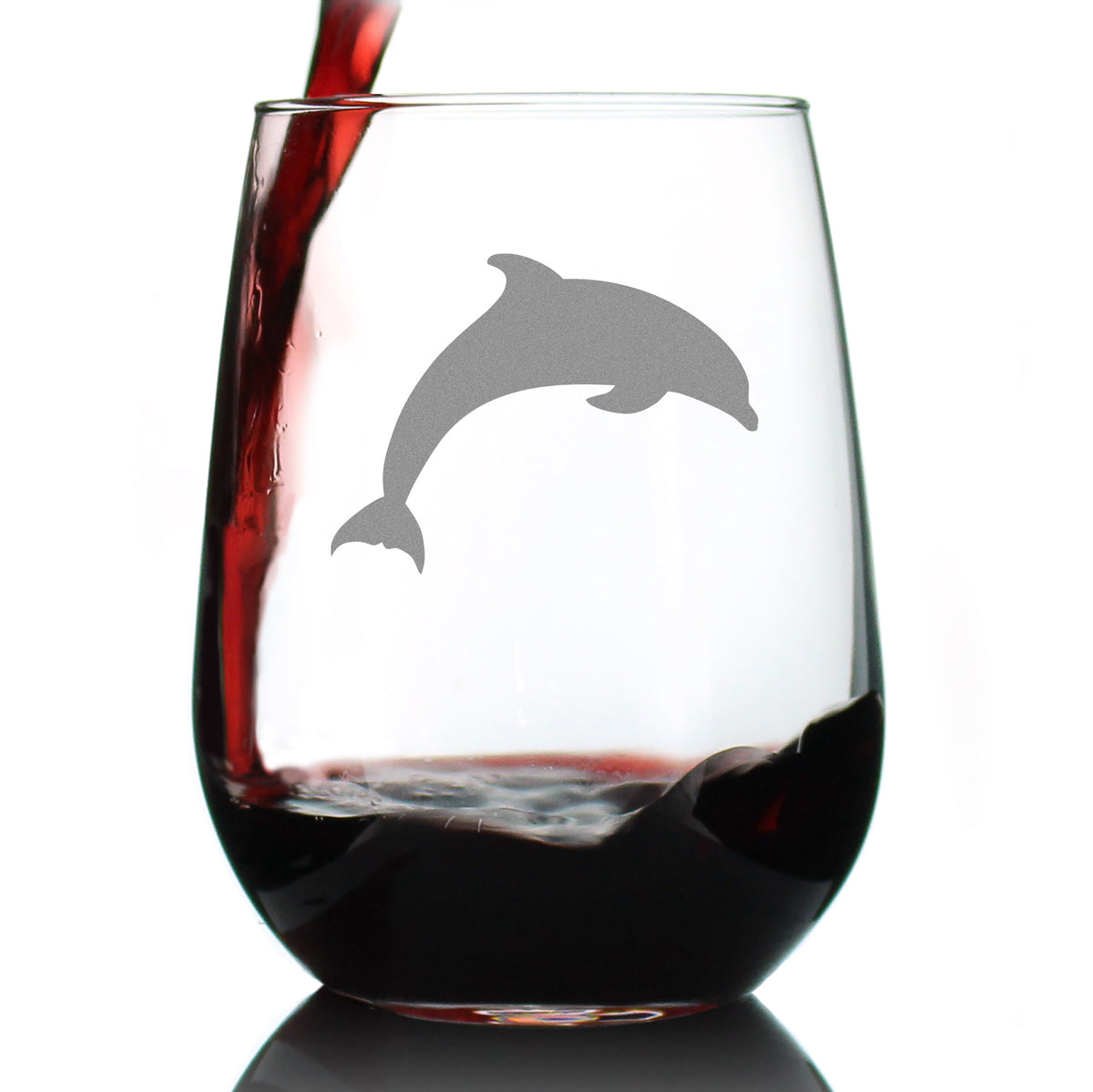 Dolphin Silhouette Stemless Wine Glass - Cute Dolphin Themed Gifts or Party Decor for Women and Men - Large