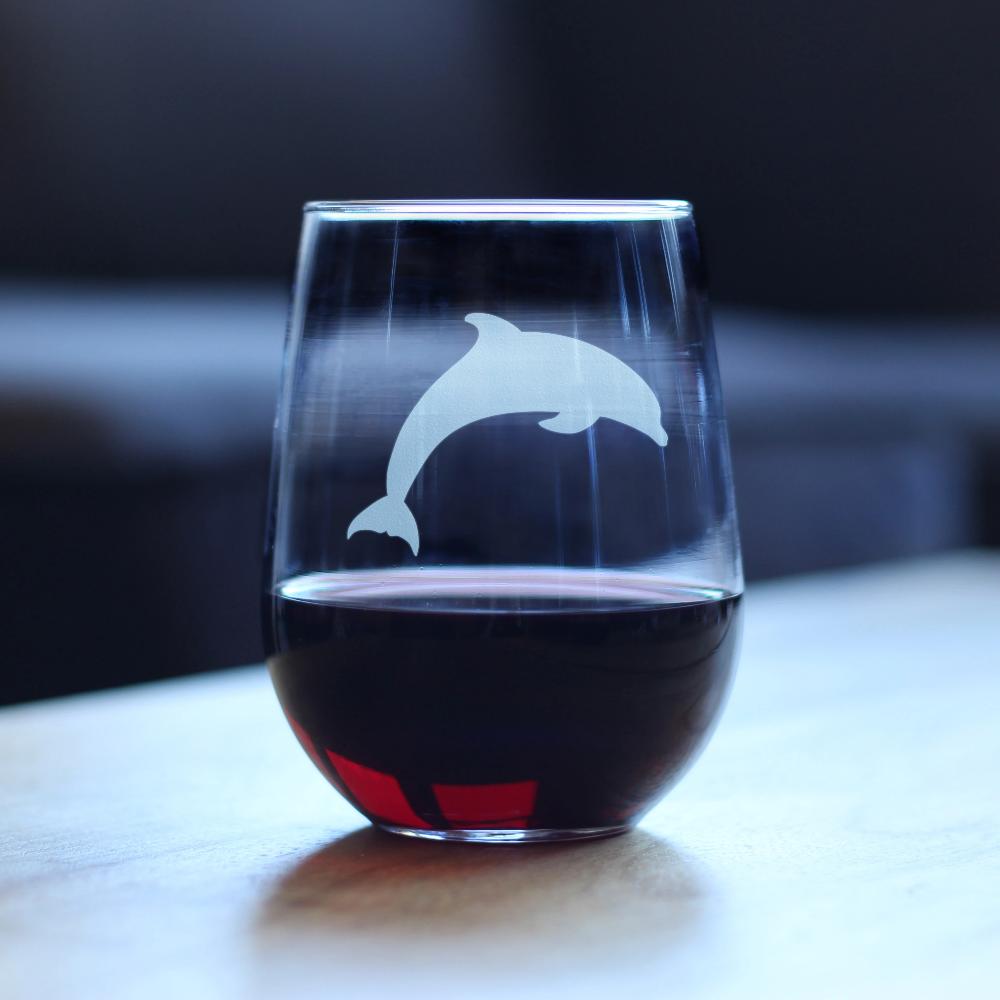 Dolphin Silhouette Stemless Wine Glass - Cute Dolphin Themed Gifts or Party Decor for Women and Men - Large