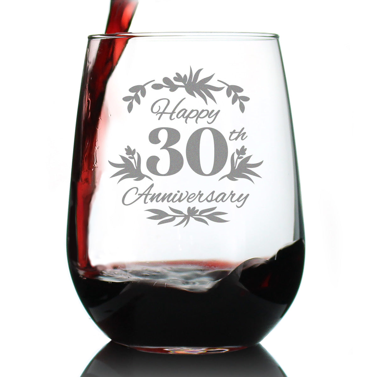 Happy 30th Anniversary - Stemless Wine Glass Gifts for Women &amp; Men - 30 Year Anniversary Party Decor - Large Glasses