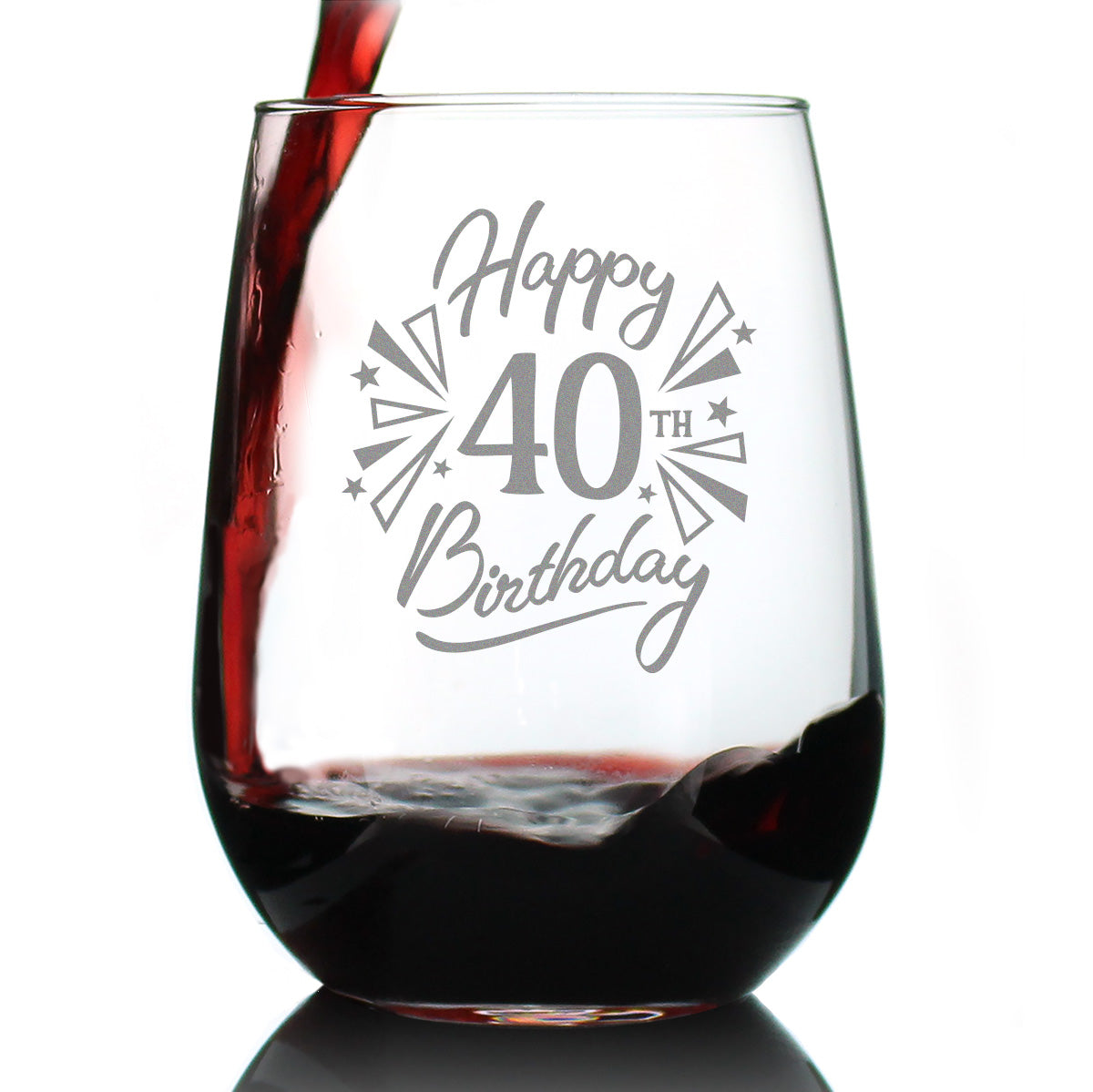 Happy 40th Birthday - Stemless Wine Glass Gifts for Women &amp; Men Turning 40 - Bday Party Decor - Large Glasses 17 Oz