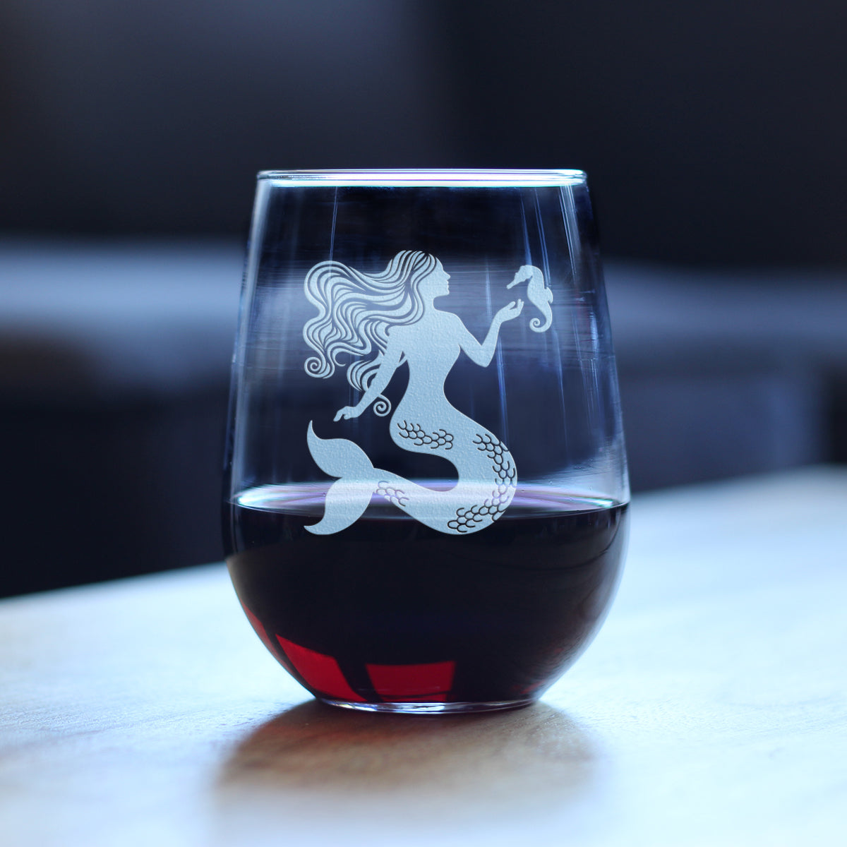 Mermaid Stemless Wine Glass - Fun Mermaids Themed Decor and Gifts for Beach Lovers - Large 17 Oz Glasses