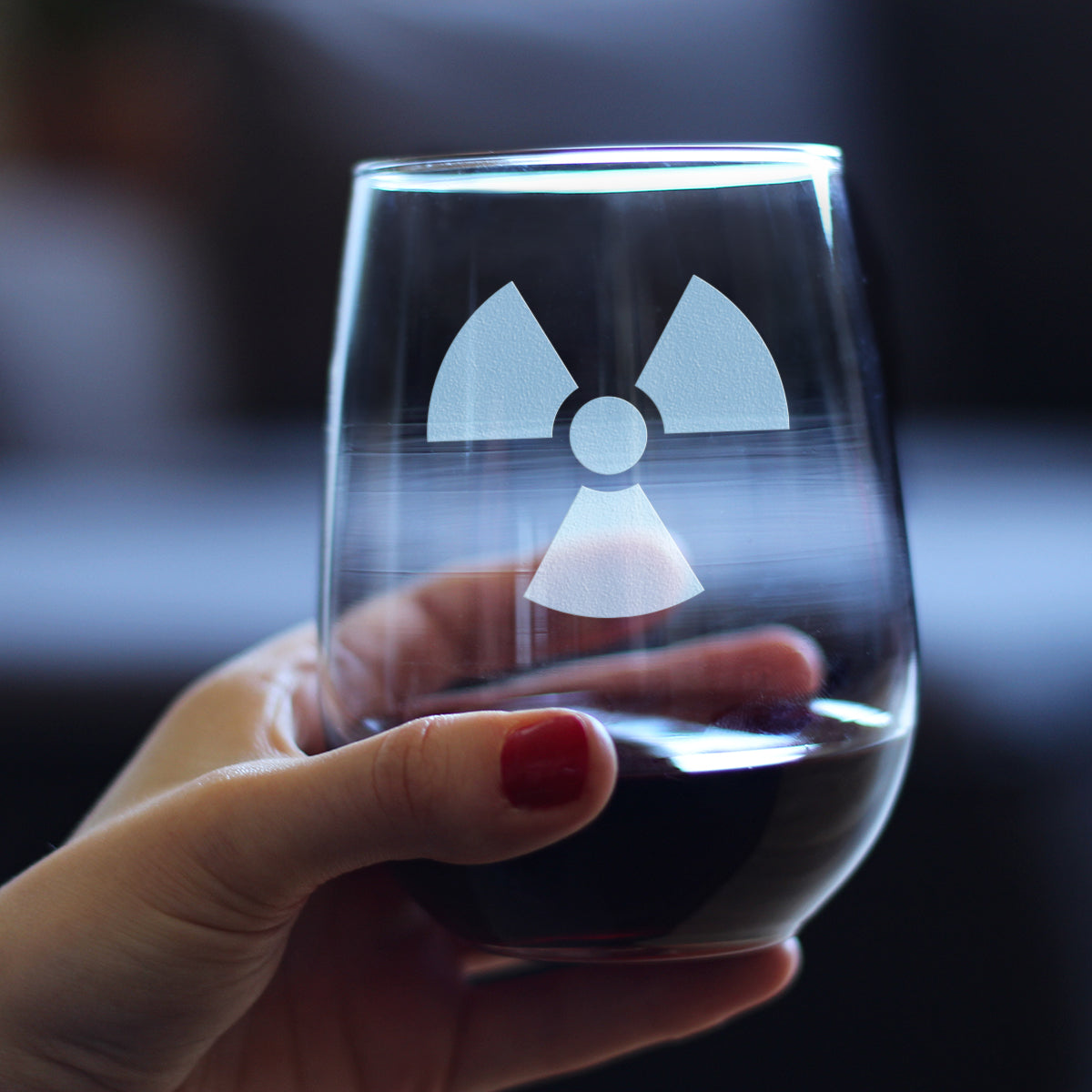 Radiation Symbol Stemless Wine Glass - Unique Engraved Gifts for Medical Professionals, Nurses &amp; Radiologists