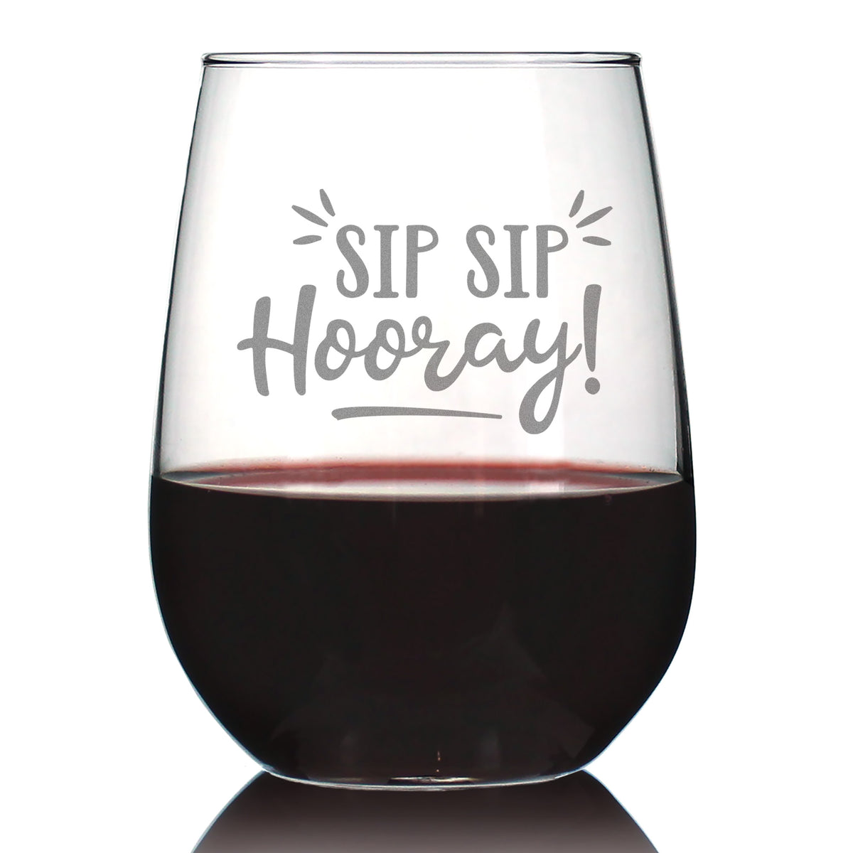 Sip Sip Hooray – Cute Funny Wine Stemless Glass, Large 17 Ounces, Etched Sayings, Gift Box