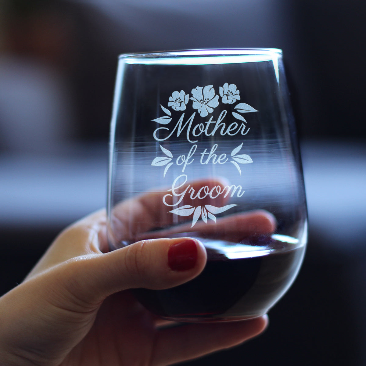 Mother of the Groom Stemless Wine Glass - Unique Wedding Gift for Soon to be Mother-in-Law - Cute Engraved Wedding Cup Gift