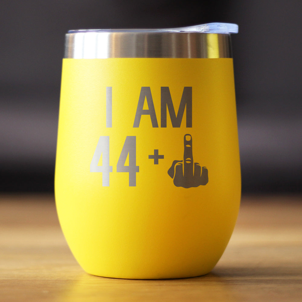 44 + 1 Middle Finger - Wine Tumbler - Cute Funny 45th Birthday Gift for Women or Men Turning 45