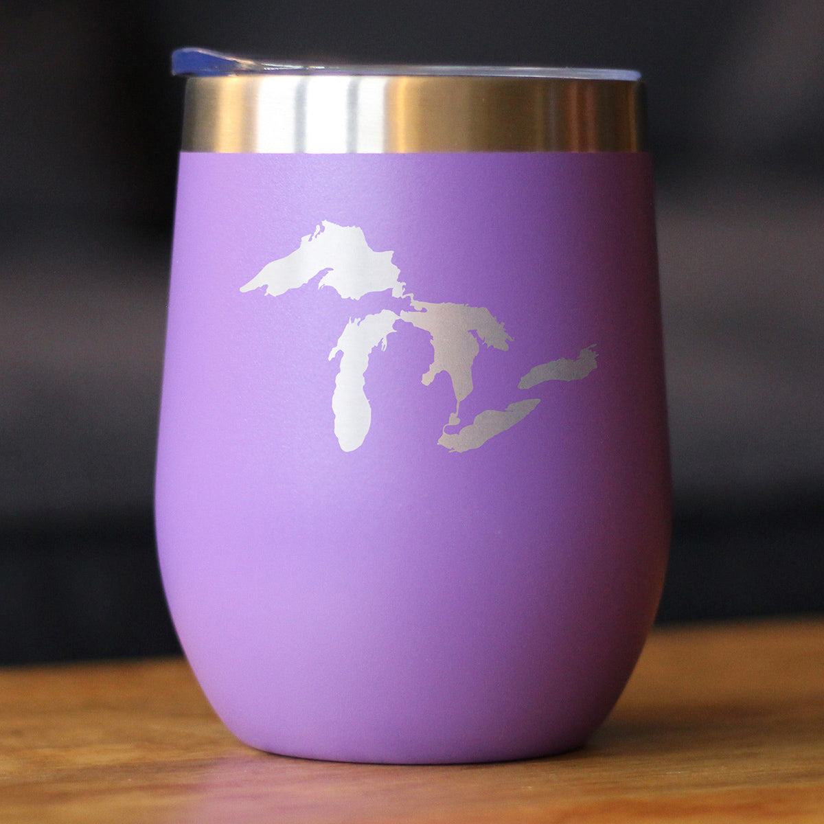 Great Lakes Map Wine Tumbler with Sliding Lid - Stemless Stainless Steel Insulated Cup - Cute Outdoor Camping Mug