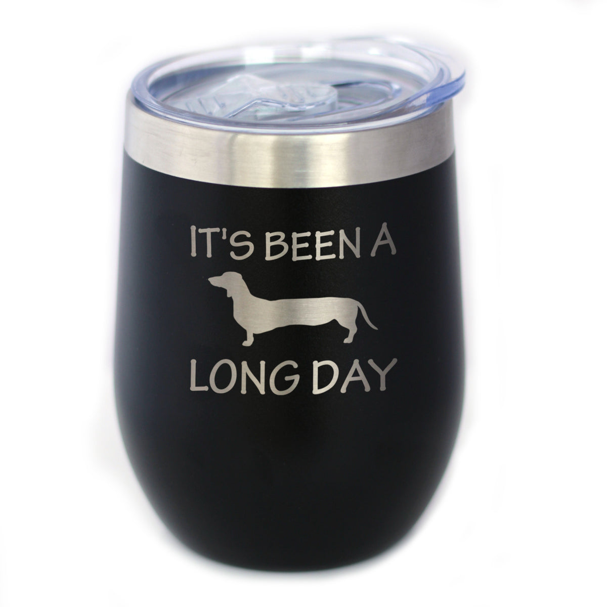 Been a Long Day - Dachshund Wine Tumbler with Sliding Lid - Stemless Stainless Steel Insulated Cup - Cute Funny Gift for Coworkers or Boss