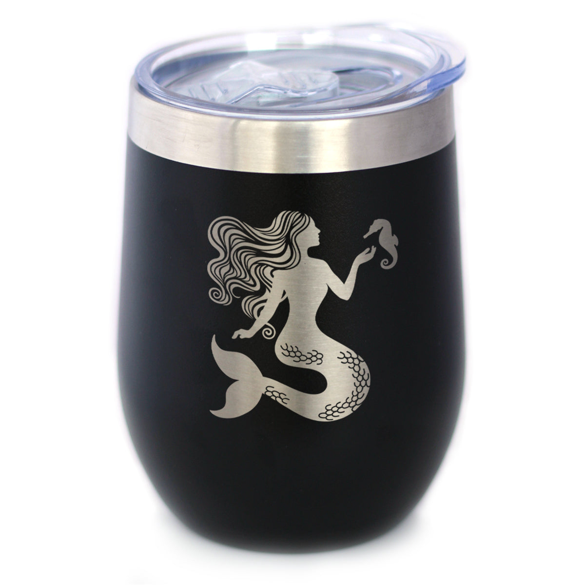 Mermaid - Wine Tumbler Glass with Sliding Lid - Stainless Steel Travel Mug - Cute Mermaid Gifts for Women