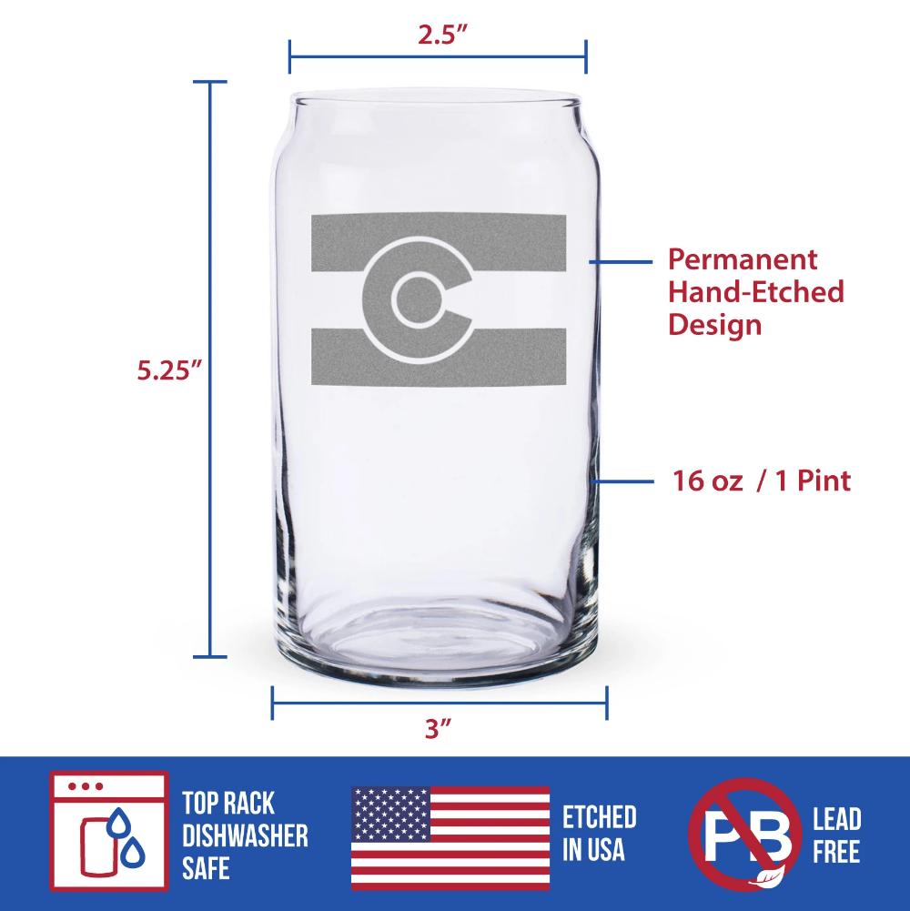 Colorado Flag - Centennial State Beer Can Pint Glass, Large 16 ounce, Etched Beer Gift for Women and Men