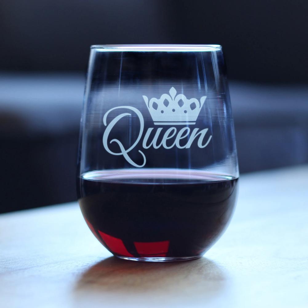 Queen – Cute Funny Stemless Wine Glass, Large Glasses, Etched Sayings, Gift Box
