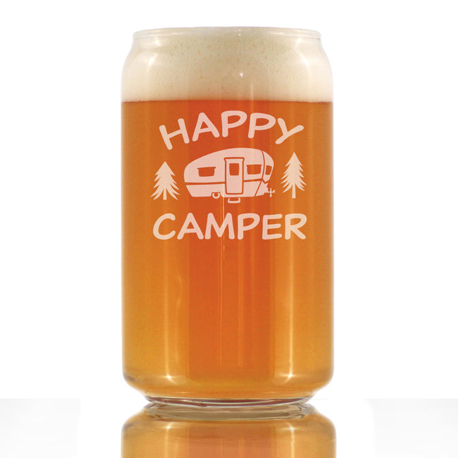 Happy Camper - Beer Can Pint Glass - Fun RV Gifts for Men & Women Who Love Drinking & Camping - 16 oz