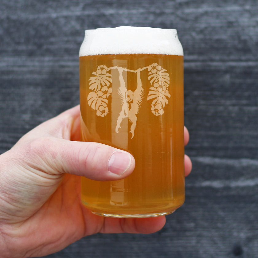Orangutan Beer Can Pint Glass - Fun Wild Animal Themed Decor and Gifts for Lovers of Apes and Monkeys - 16 Oz Glasses