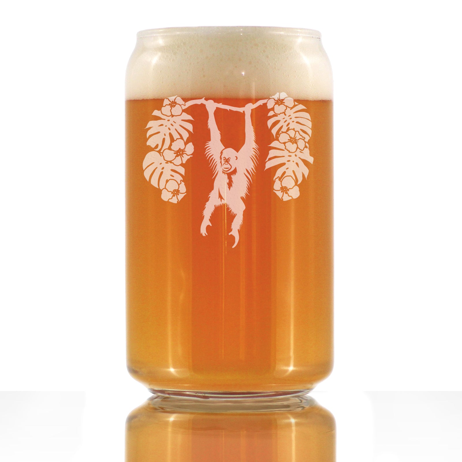 Orangutan Beer Can Pint Glass - Fun Wild Animal Themed Decor and Gifts for Lovers of Apes and Monkeys - 16 Oz Glasses