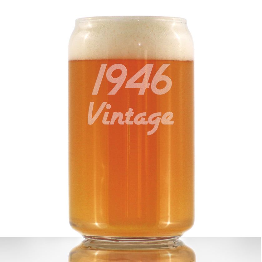 Vintage 1946 - Beer Can Pint Glass - 80th Birthday Gifts for Men or Women Turning 80 - Fun Bday Party Decor - 16 oz