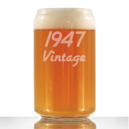 Vintage 1947 - Beer Can Pint Glass - 79th Birthday Gifts for Men or Women Turning 79 - Fun Bday Party Decor - 16 oz