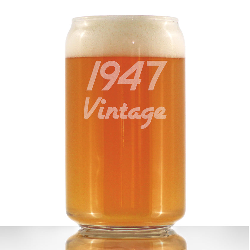 Vintage 1947 - Beer Can Pint Glass - 79th Birthday Gifts for Men or Women Turning 79 - Fun Bday Party Decor - 16 oz
