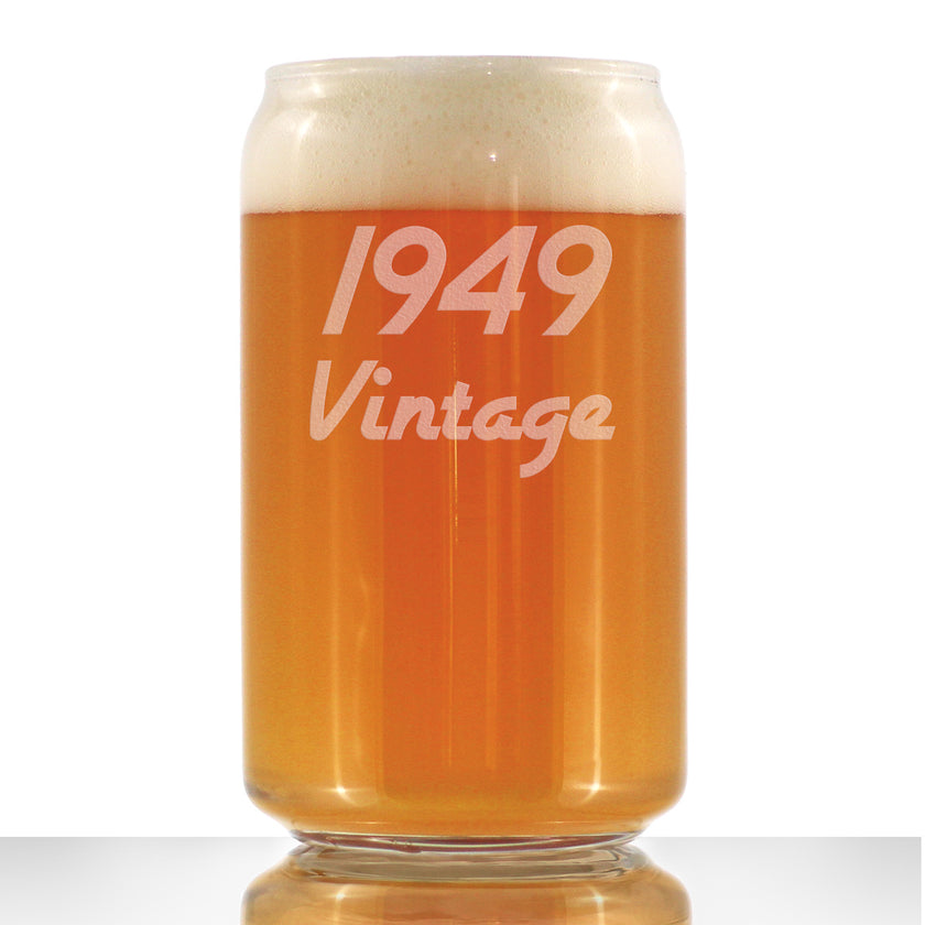 Vintage 1949 - Beer Can Pint Glass - 77th Birthday Gifts for Men or Women Turning 77 - Fun Bday Party Decor - 16 oz