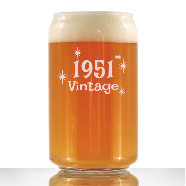 Vintage 1951 - Beer Can Pint Glass - 75th Birthday Gifts for Men or Women Turning 75 - Fun Bday Party Decor - 16 oz
