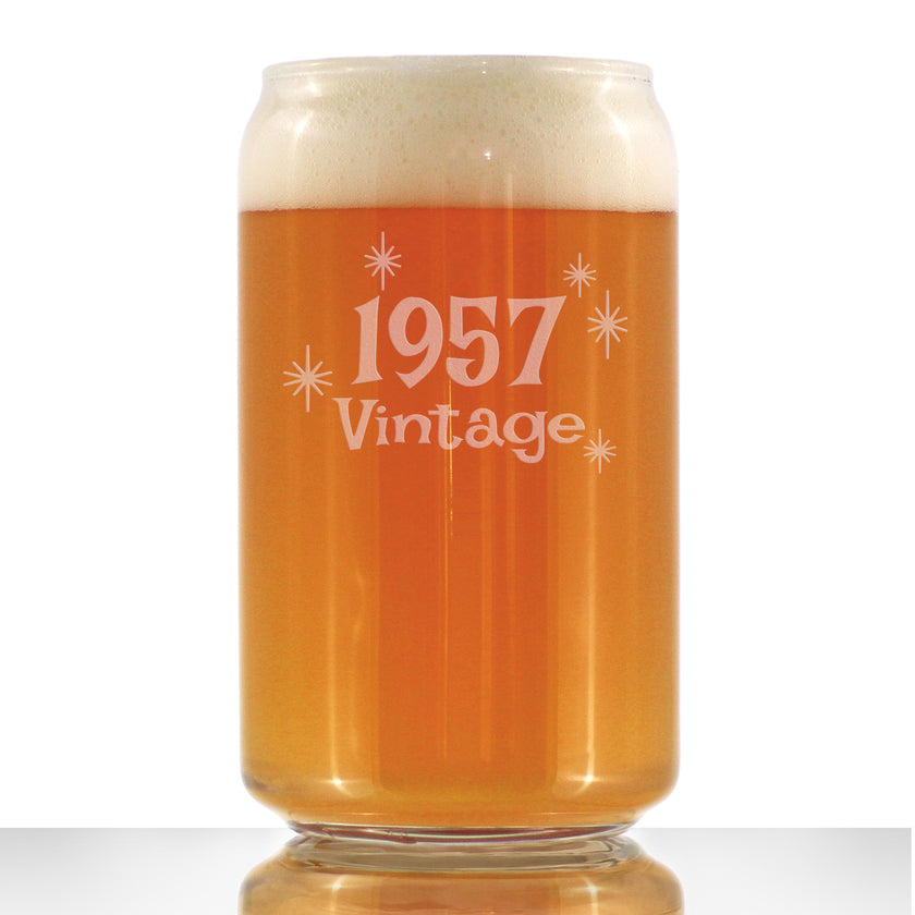 Vintage 1957 - Beer Can Pint Glass - 69th Birthday Gifts for Men or Women Turning 69 - Fun Bday Party Decor - 16 oz
