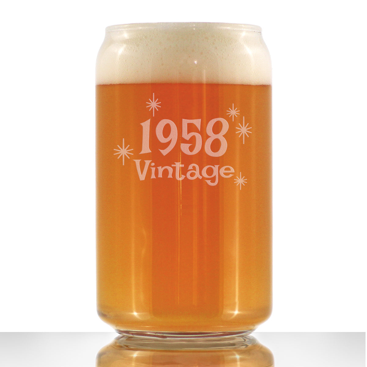 Vintage 1958 - Beer Can Pint Glass - 68th Birthday Gifts for Men or Women Turning 68 - Fun Bday Party Decor - 16 oz